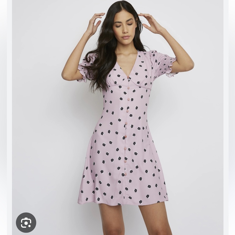 Glamorous pink ditsy v neck mini dress